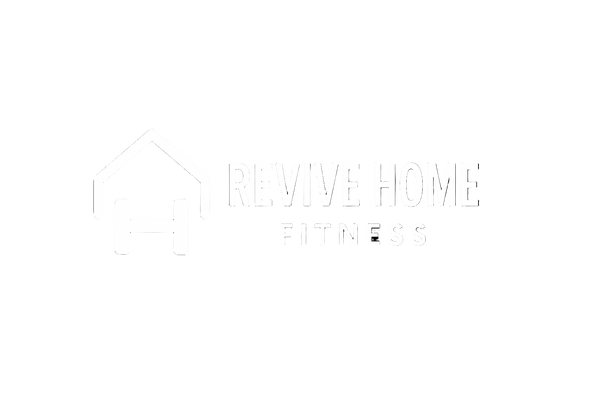 Revive Home Fitness logo with a house and dumbbell icon on a black background